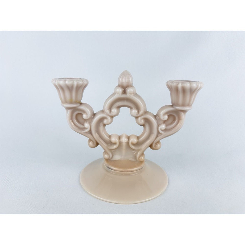 Vintage Cambridge Pink Milk Glass Crown Tuscan Rosepoint Double Candlestick